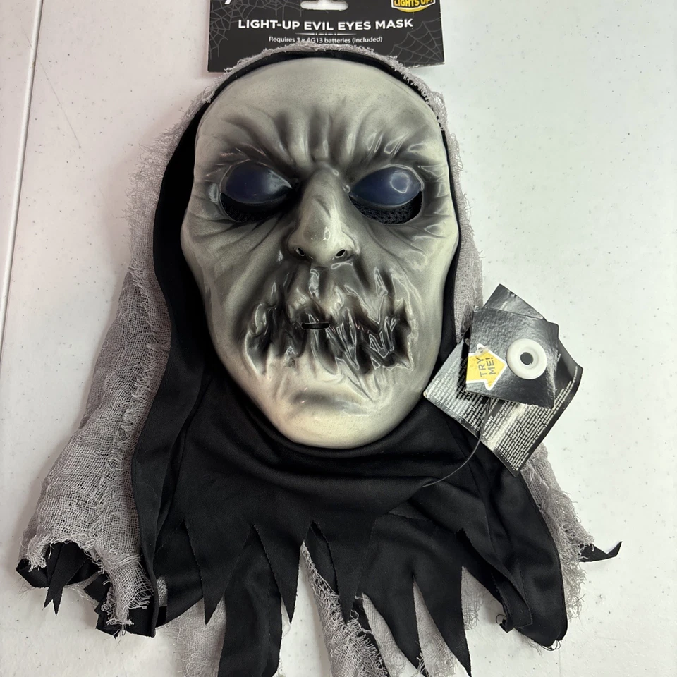 NWT Halloween Monster Mask Light Up Blue Eyes Mesh Hood - Image 2 of 4