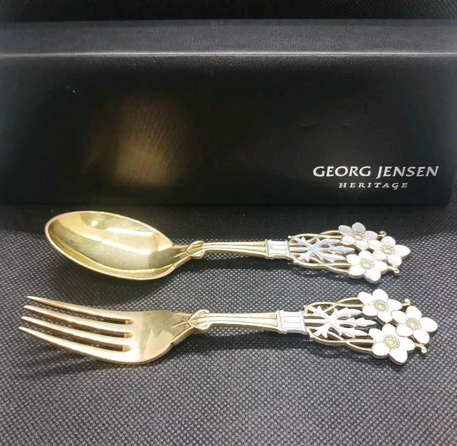 Dinamarca Plata de Ley Georg Jensen Heritage Por Ebba Holm Oro Lavado Danés Foto 3 de 4