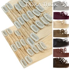 100 Real Human Hair Double Weft Thick Clip In On Hair Extensions 8-24In BLONDE