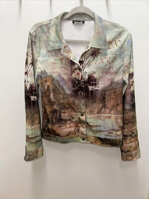 Impulse California Palm Print Long Sleeve Stretch Jacket Womens Large USA Made M