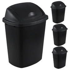 Idotry 4-Pack 6 Gallon Swing Top Trash Can, Plastic Kitchen Garbage Can, Black