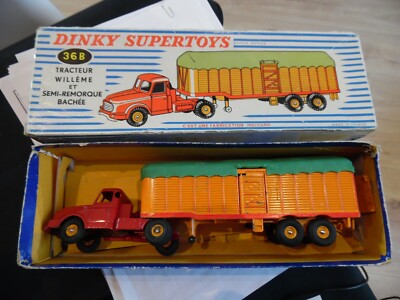 Miniature Dinky Toys 1/43 - Tracteur Willeme Et Semi-remorque Bâchée N°36B