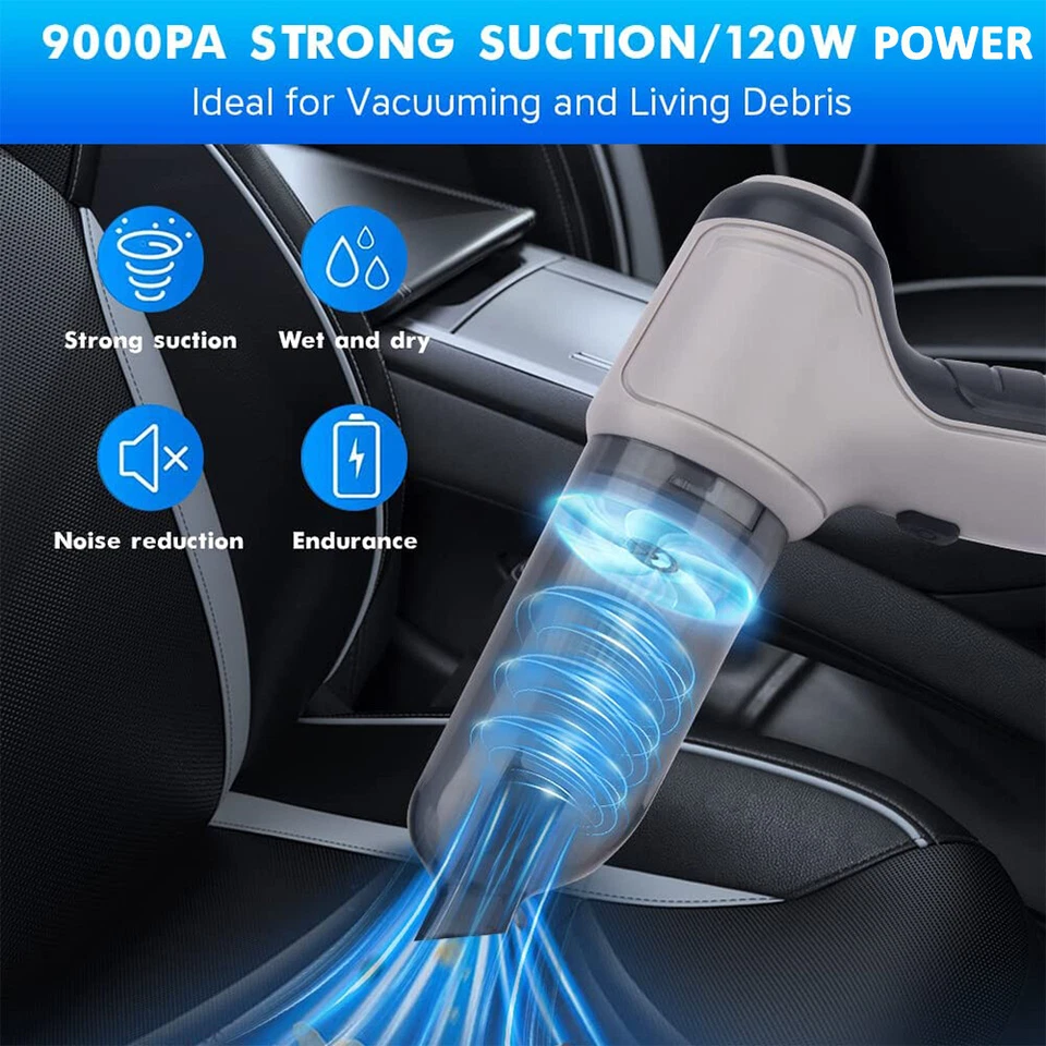 120W 9000PA Cordless Handheld Vacuum Cleaner Blower Car Auto Home Wet Dry Duster - Image 3 of 4