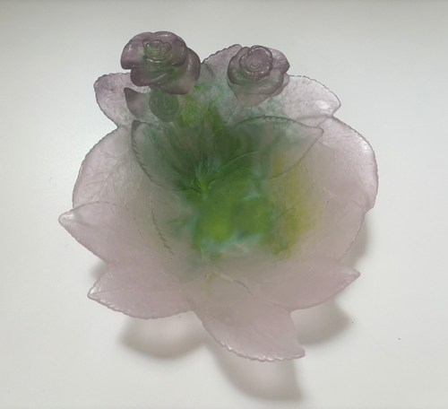 Vintage Daum France Pâte de Verre Delicate Roses Sculpture Glass Dish - Picture 3 of 9