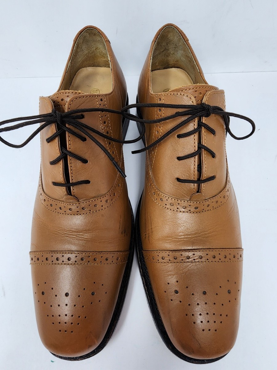 Samuel Windsor Mens 10 Tan Leather Lace Up Cap Toe Oxfords  display picture 2
