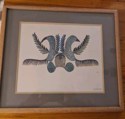 'Emblem'  By LUCY Qinnuayuak, Inuit Art Stone Cut Litho 1971 Rarely Seen, Framed