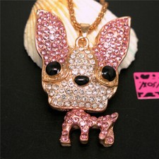 New Pink Rhinestone Cute Big Ear Puppy Dog Pendant Fashion Women Chain Necklace