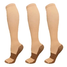 (3 Pairs) (S-XXXL) Copper Compression Support Socks 20-30mmHg Knee High Unisex