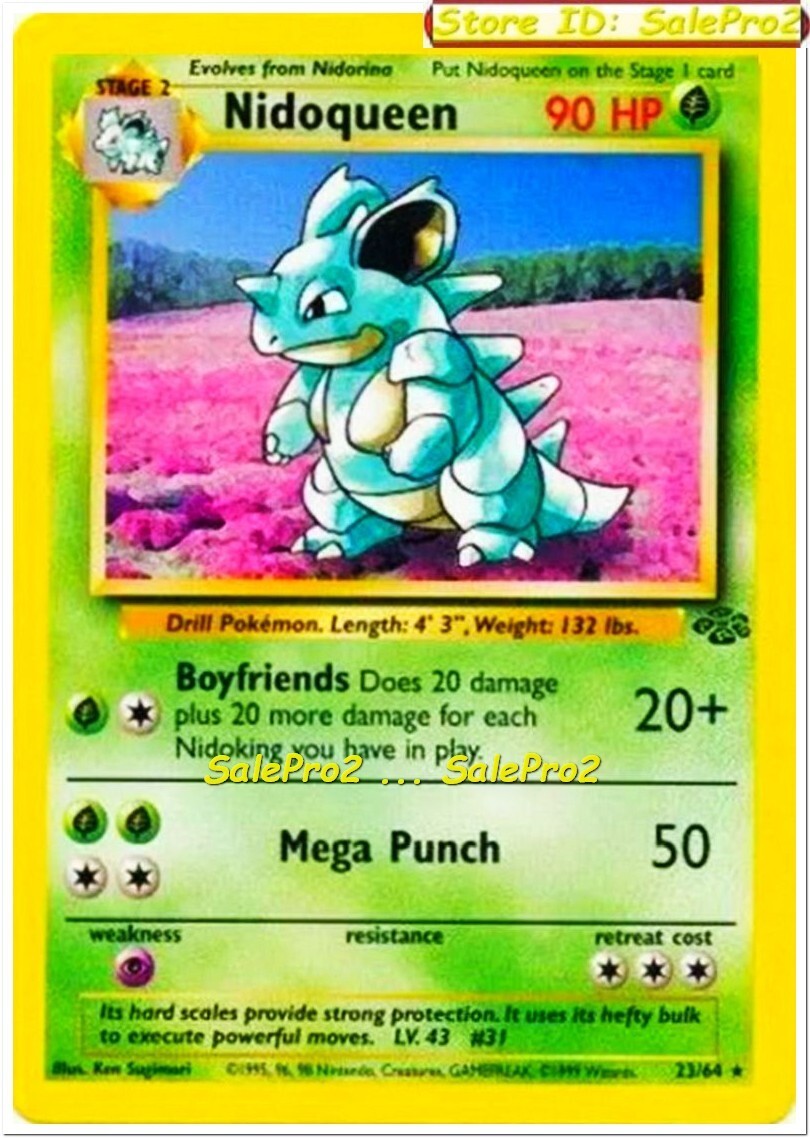 NIDOQUEEN pokemon JUNGLE 90 HP BOYFRIENDS MEGA PUNCH RARE