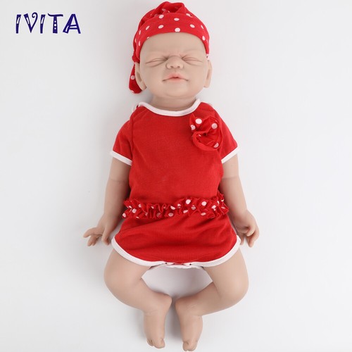 IVITA 21'' Silicone Reborn Infant Eyes Closed Sleeping Girl Soft Silicone Doll - Picture 10 of 14