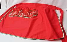 Vintage Red Merry Christmas Half Apron Pockets Spellout Holly Rick Rack