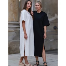 THE ROW Womens Spring/summer New Cotton Loose Round Neck Short-sleeved Dress