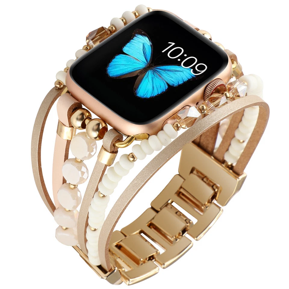 Correa brazalete de cuentas para mujer para Apple Watch Series 8 7 6 5 4 3 2 correa de cuero retro Foto 4 de 4
