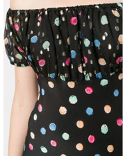 New RIXO London Gina Polka Dot Silk Dress in Black Size  XS L