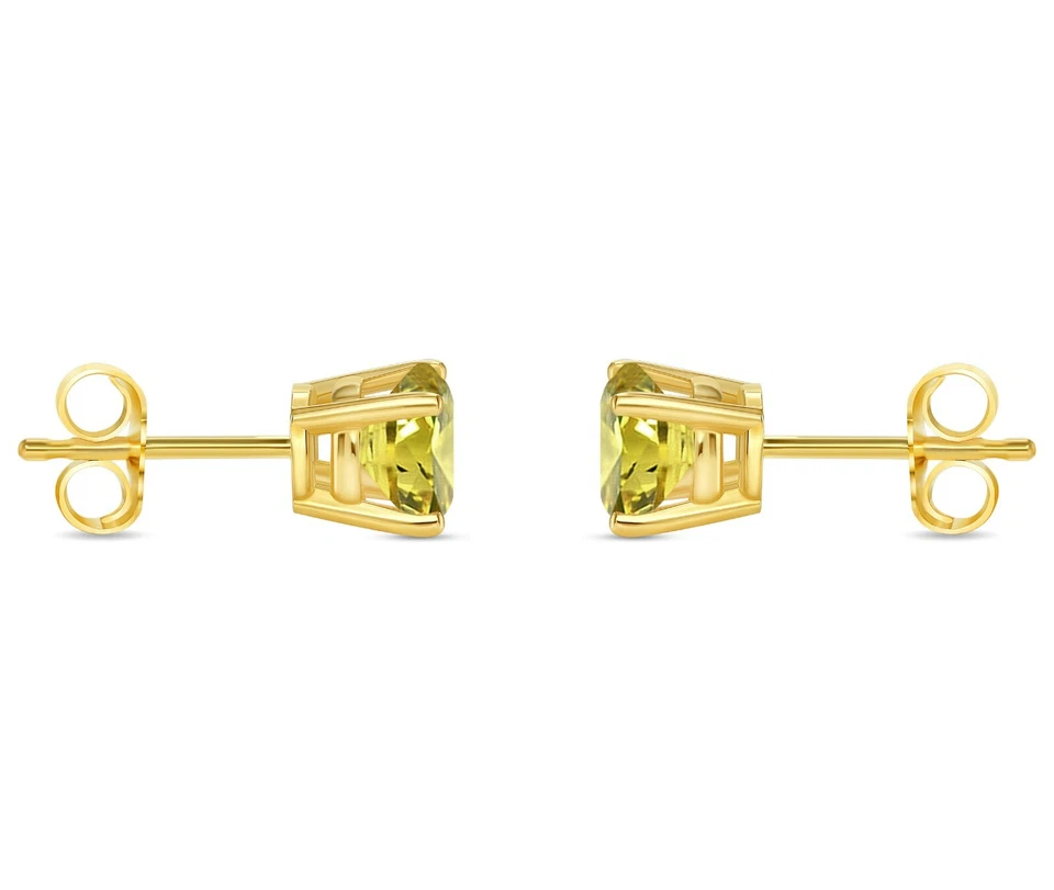 Brincos redondos de ouro amarelo 14K com diamante criado por canário de 1 quilate para trás - Imagem 3 de 3