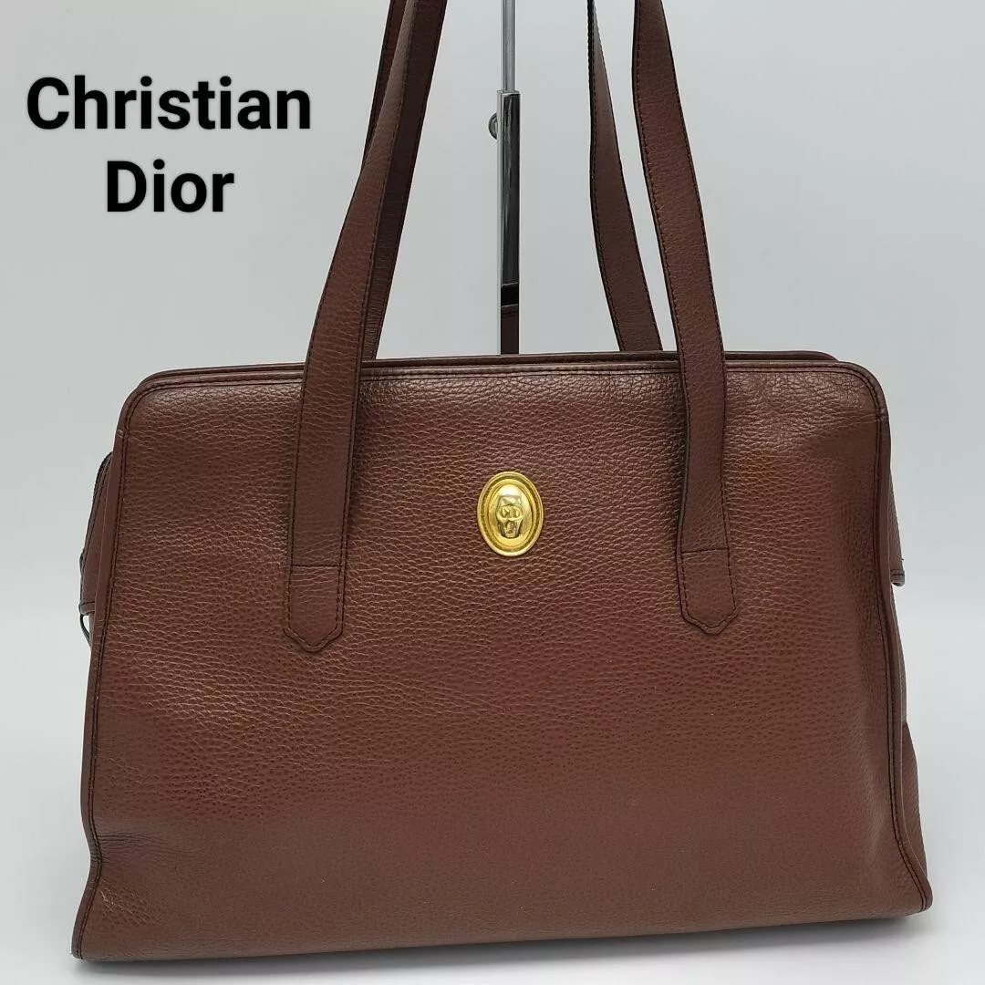 Sac fourre tout vintage Christian Dior cuir bandoulière marron fabriqué en France D468