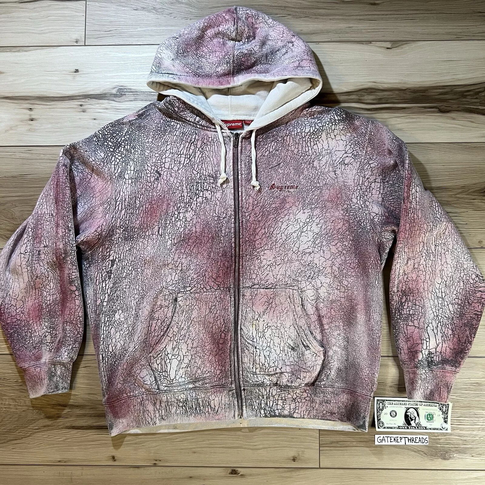 Sweat à capuche zippé Supreme rouge craquelé FW23 homme grand