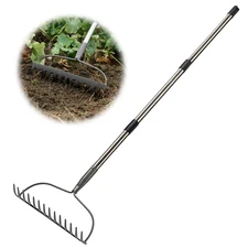 Bow Rake 60" long x 14 Tines Metal Head Garden Tool for Loose soil clean leaves