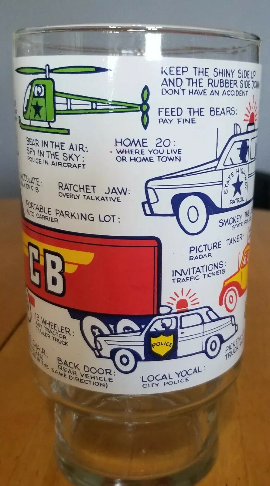 Vintage "CB JARGON" Trucker Large DRINKING GLASS Tractor Trailer, 18