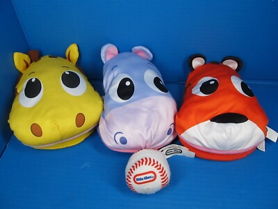 Little Tikes Hand Puppets Hippopotamus Tiger Cat Giraffe Catch N Stick w/Ball