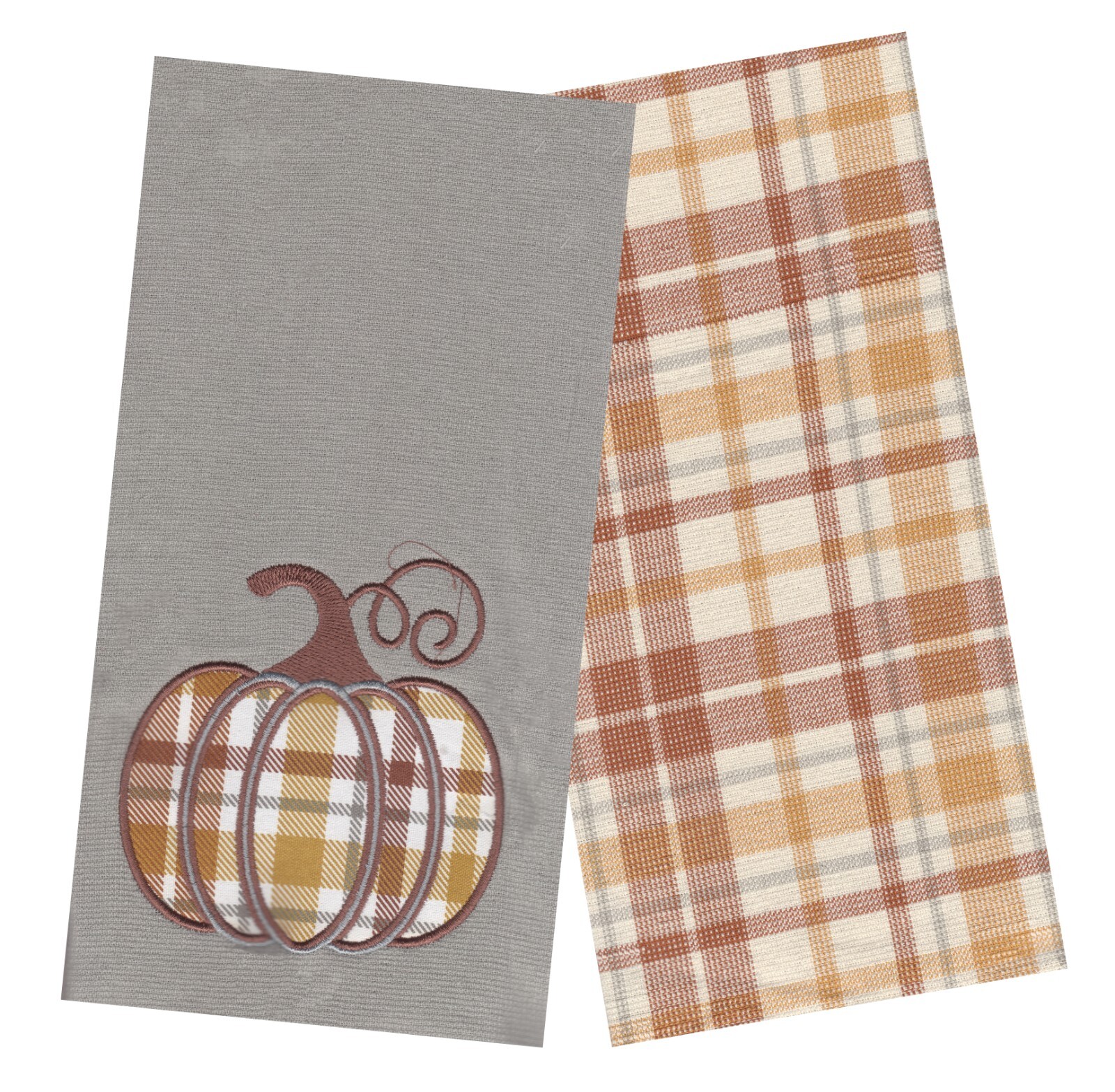 S 2-pack Cotton, Gray Fall Plaid Pumpkin Design
