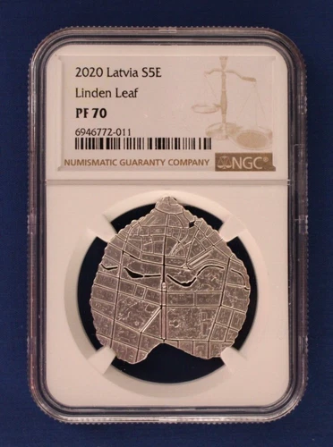 2020 Latvia Silver Proof 5 Euro coin "Linden Leaf" NGC Graded PF70 with COA
