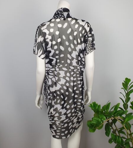 Lovers Brand Size 10 Short Tunic Dress Draped Cowl Neck Sheer Mesh White Black - Picture 5 of 11