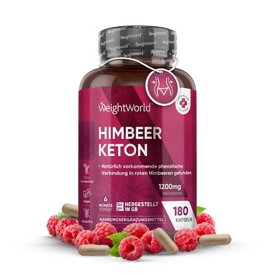 WEIGHTWORLD Himbeer Ketone Pure - 180Kapseln - 1200mg - Abnehmen, Gewichtsmanagement - Vegan