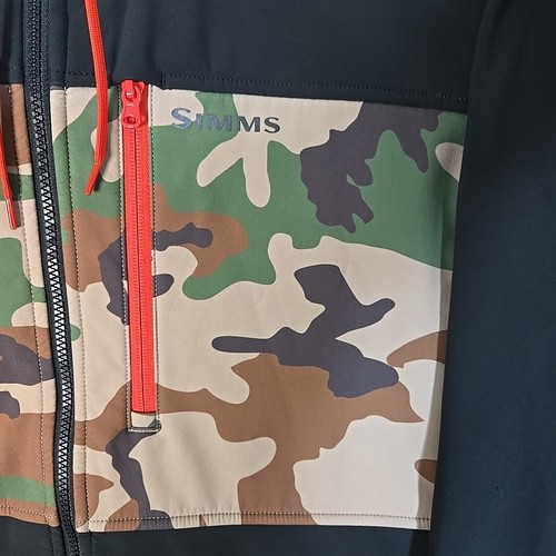 Simms Jacket Mens XL Rouge Fleece Hoody Black Camouflage Softshell Full Zip - Picture 4 of 8