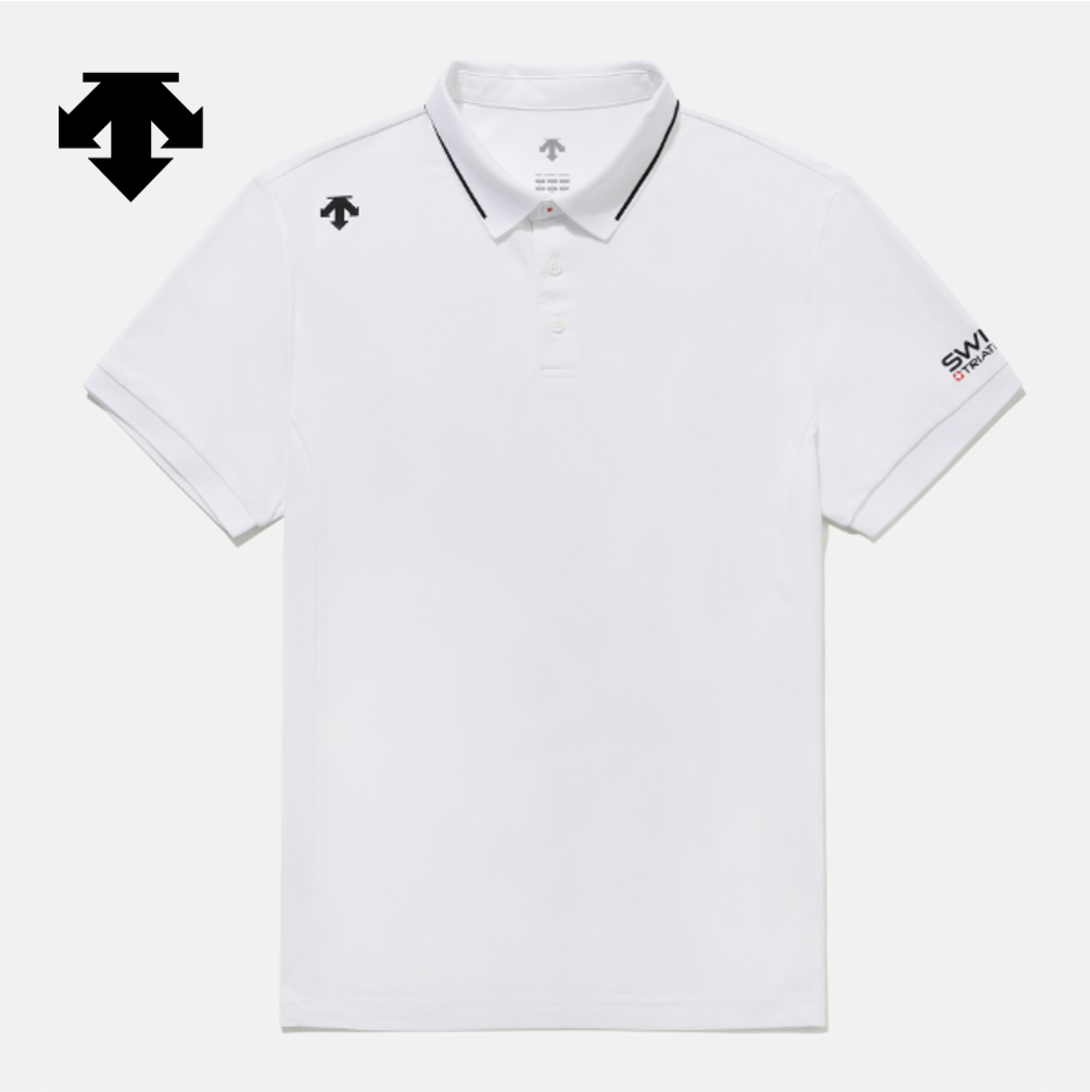 DESCENTE Swiss Triathlon Polo Short Sleeve T-Shirt WHITE ASIAN FIT