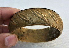 Ancient African Brass Engraved Bangle Bracelet Ethnic Tribal Cuff Boho Leaf Moti
