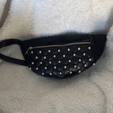 Black Studded Women's Faux Leather Belt Bag