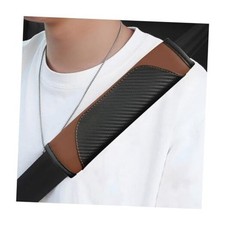 2 PCS Car Seat Belt Cover, Carbon Fiber Leather Auto Seat Belt Black Coffee