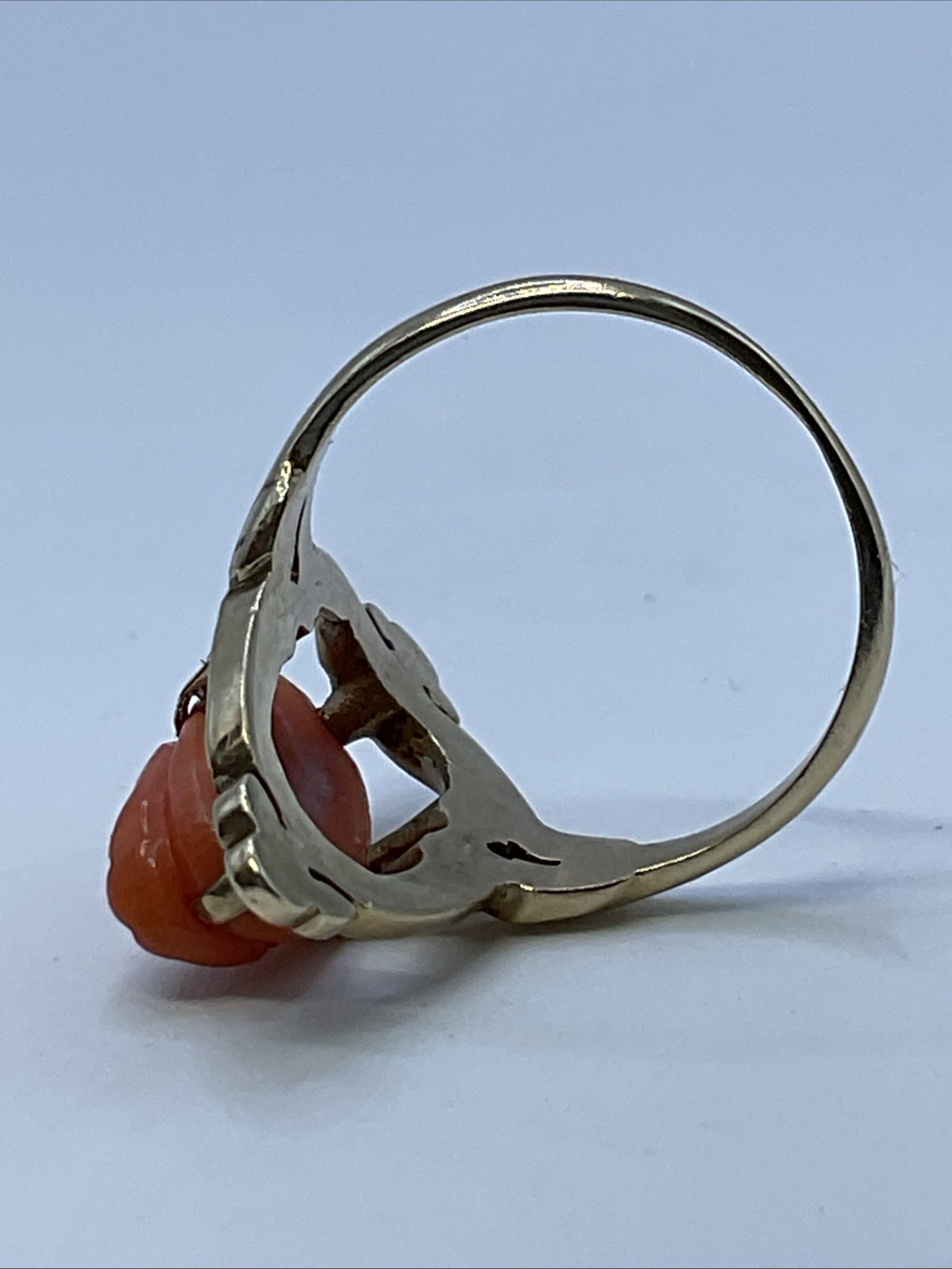 ANTIQUE HANDMADE Solid 9K Yellow Gold Carved Cora… - image 11