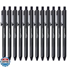 Amazon Basics Black Ballpoint Pens for Smooth Writing, Retractable, 12-Pack