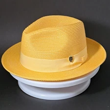 Montique Yellow Fedora 2-1/4" Brim Hat Size Large Woven Poly Lightweight 