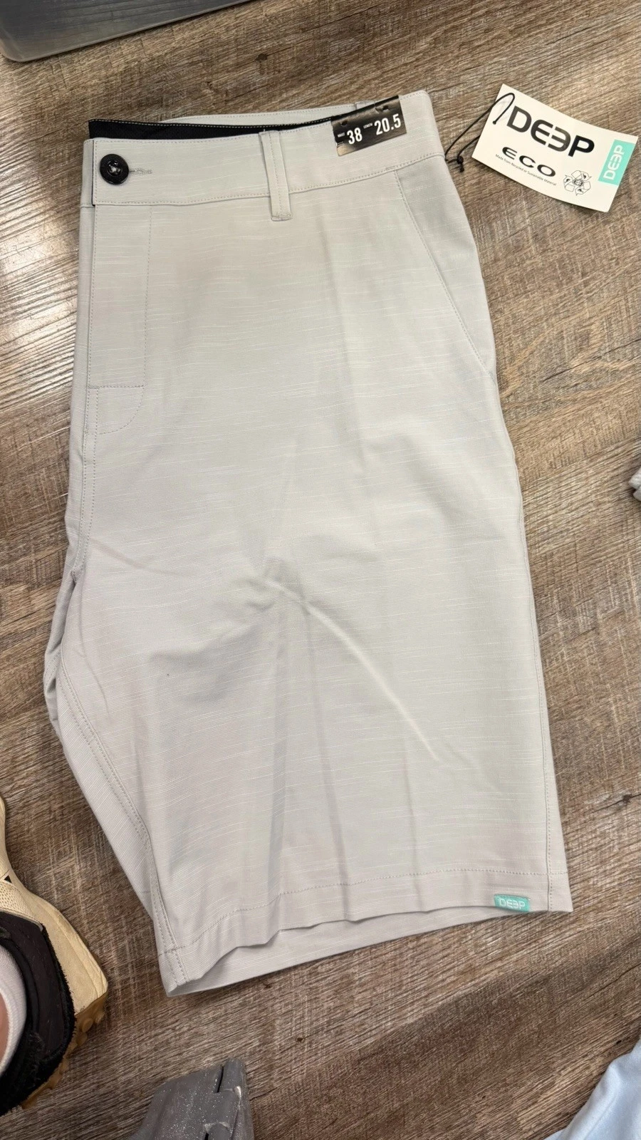 DEEP Men's Light Gray Chino Shorts Button Closure 20.5" Inseam Eco Collection