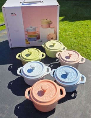 Staub Ceramic Mini Cocotte Set Of 6 Macaron Pastel Colors New Original Box 