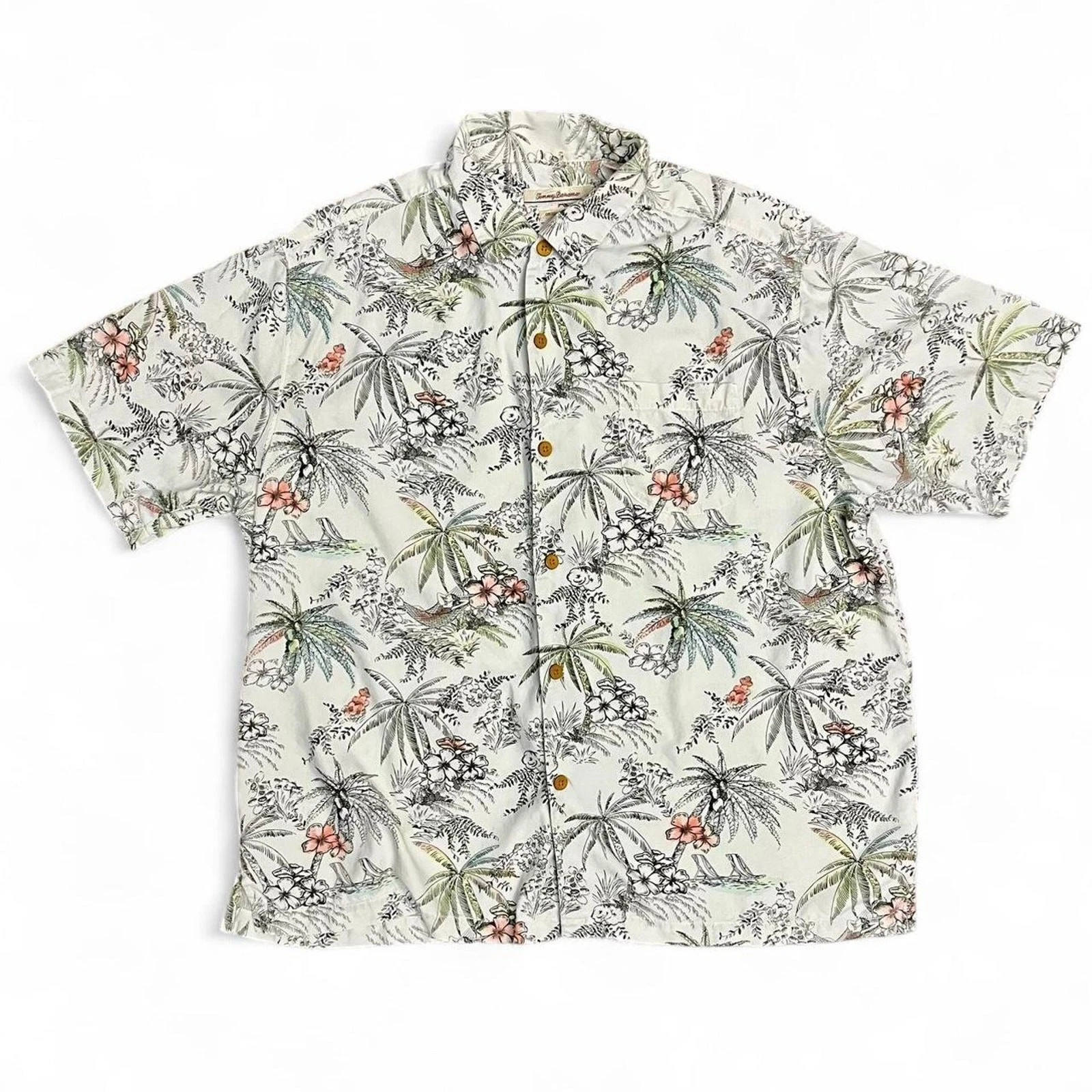 Tommy Bahama Hawaiian shirt in beige and multi-colored floral print Size XXL