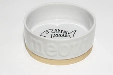 Ceramic Cat Food Bowl with MEOW Embossed