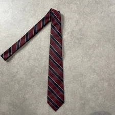 Ferrell Reed Silk Necktie Burgundy Red, Navy & Beige Stripe