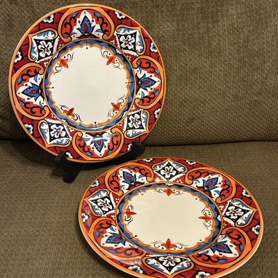 2 Pier One 1 Imports Karina Tile Dinner Plates Earthenware Handcrafted