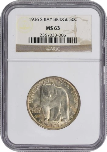 Bay Bridge Commemorative Silver Half Dollar 1936-S MS63 NGC
