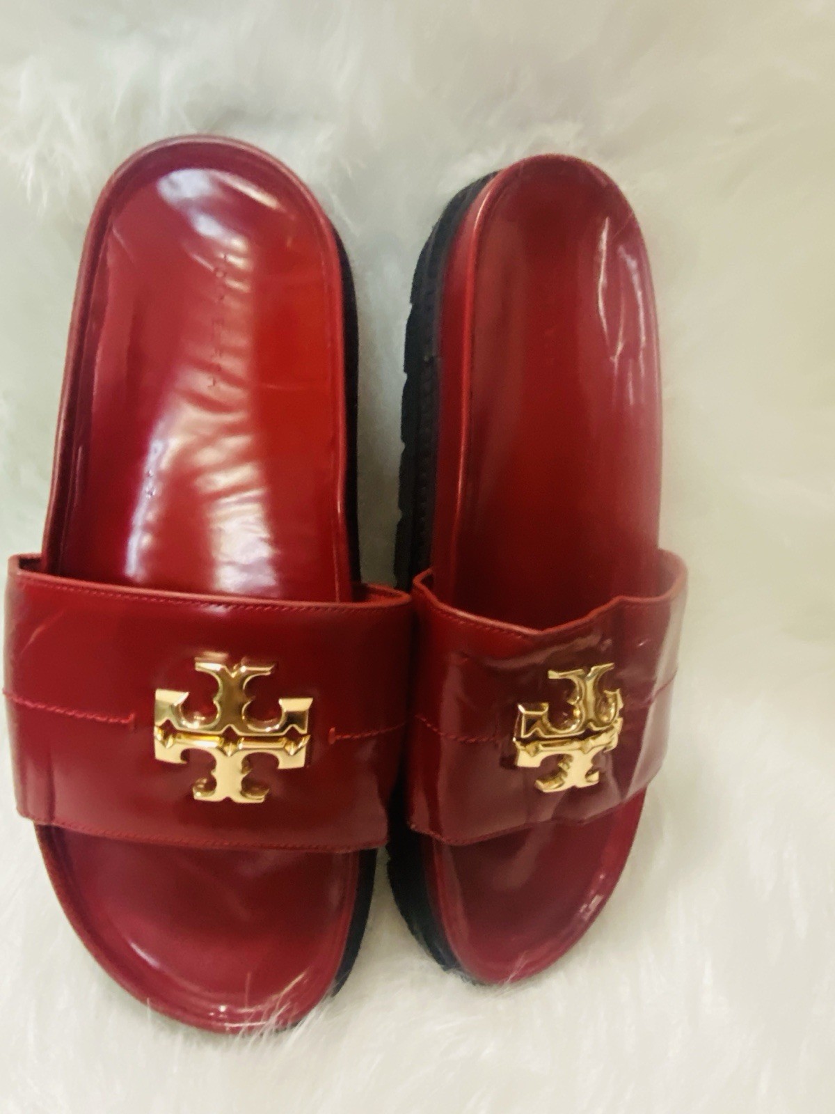 NWOB  Tory Burch RED Everly Anatomic Lug Nappa Leather Slide Sandal thumbnail 2