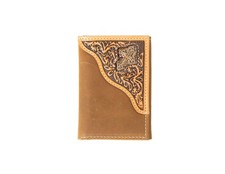 3D Western Wallet Mens Trifold Floral Emboss Overlay Brown D250011402
