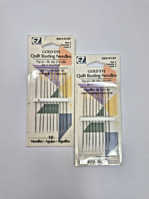 Gold Eye Quilt Basting Needles Size 7 Lot of 2 Open Pack 19 Needles