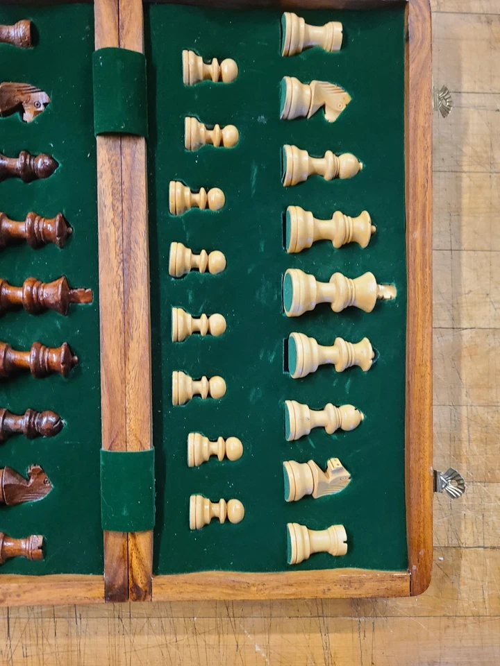 Folding Wooden Handmade Chess Set Board with Magnetic Pieces, 12" x 12" - Image 3 of 4