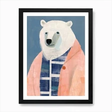 Playful Illustration Of Polar Bear  Framed Wall Art Poster Canvas Print Picture