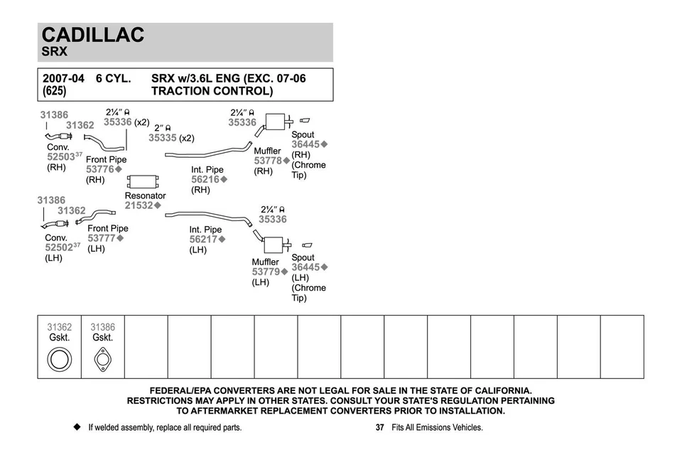 For Cadillac SRX 2004-2007 Walker Aluminized Steel Exhaust Intermediate Pipe Foto 2 de 2