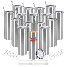 YOUKE OLA 16 Pack Stainless Steel Skinny Tumblers Blank Bulk Straight Double ...